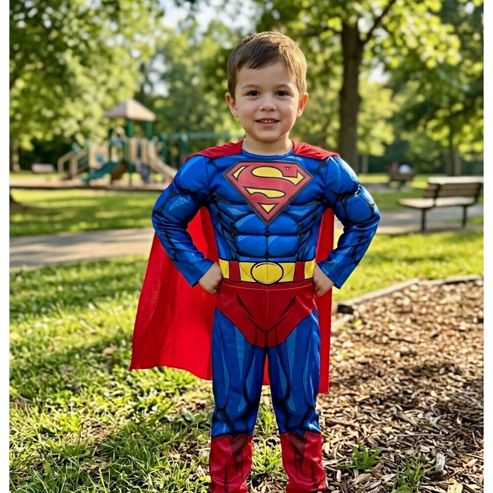 Rubie's DC Superman muscle Boys Padded Jumpsuit Costume Cape 4T Halloween